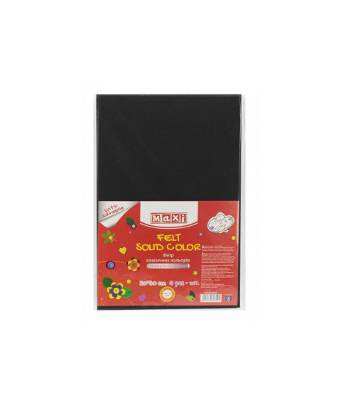 Fetru autoadeziv, 20x30cm, 180g/m2, negru, 5 foi, MAXI